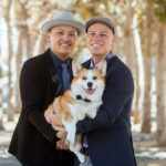 San francisco wedding photography of a male couple and their dog in the partk